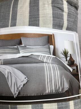 Fieldcrest Full / Queen Duvet Cover Set 3 piece limestone Gray Stripe NEW